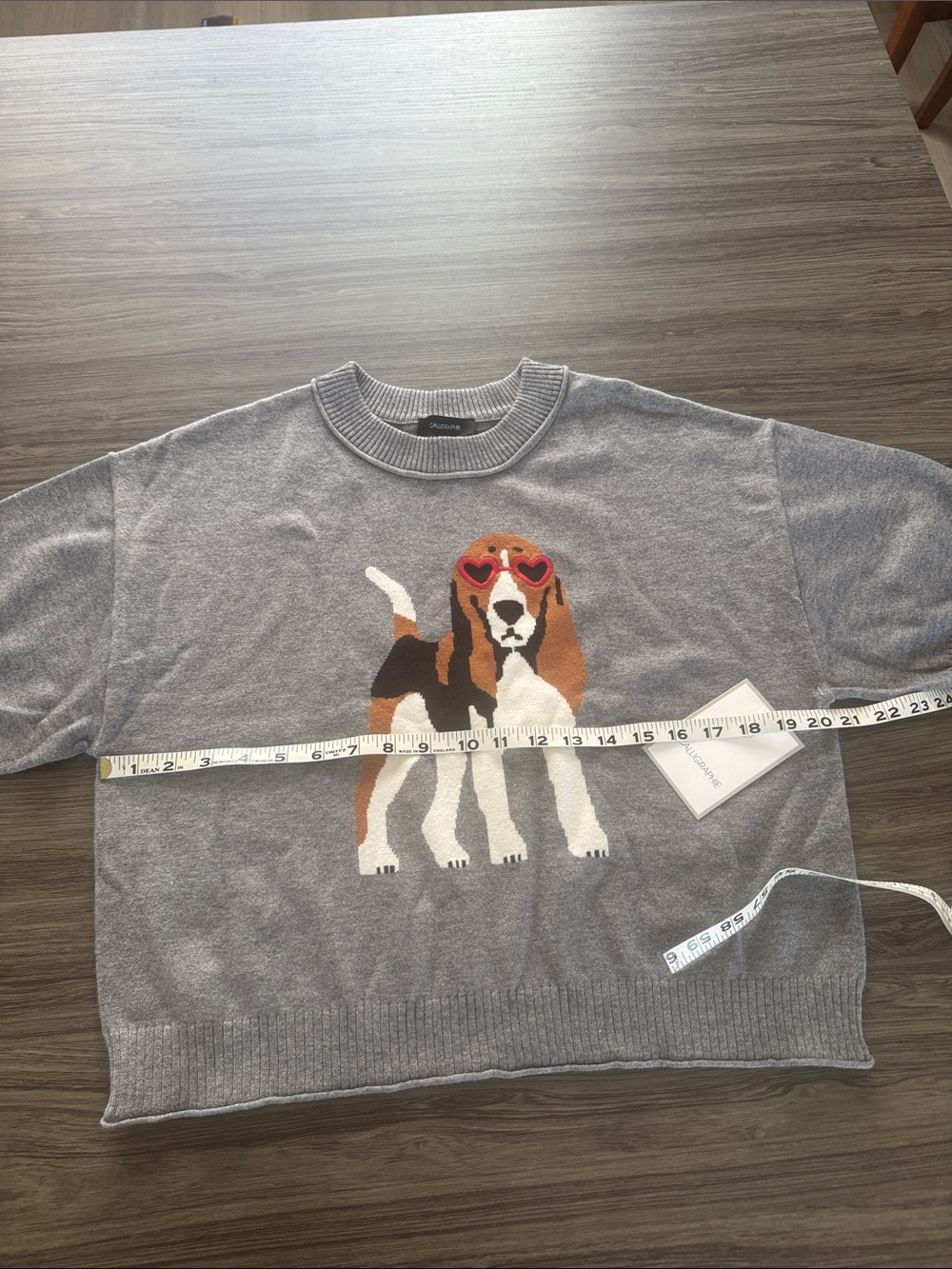 Adorable Anthropology Gray Dog (Beagle) Graphic Pullover Sweater - Calligraphie - Picture 4 of 5